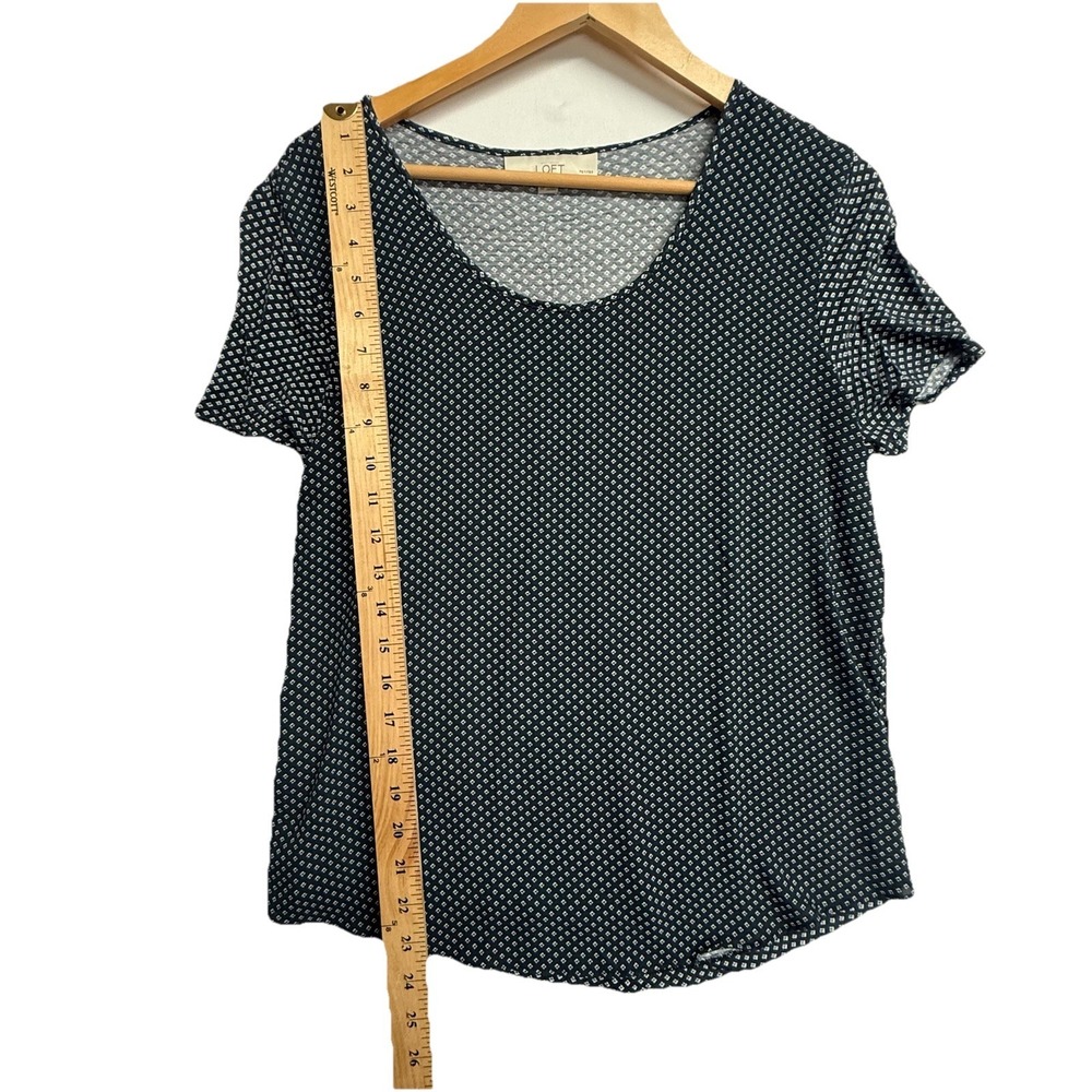 LOFT Petite Blouse MP Navy White Print Short Sleeve Lightweight Top - Picture 7 of 9